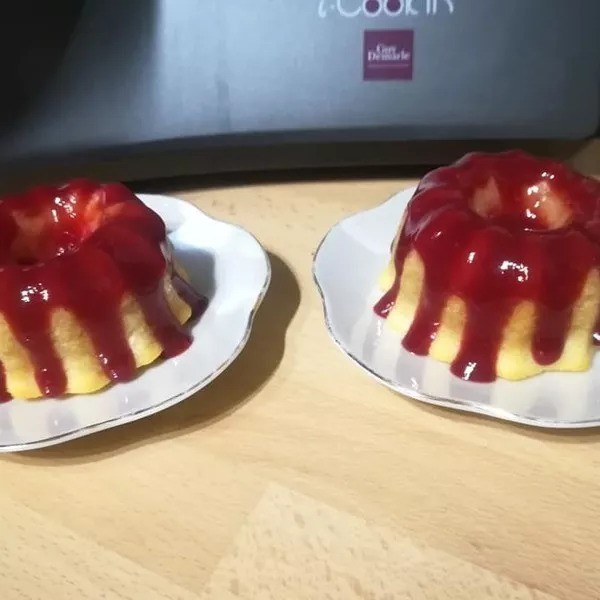 Volcan chocolat blanc et coulis framboise