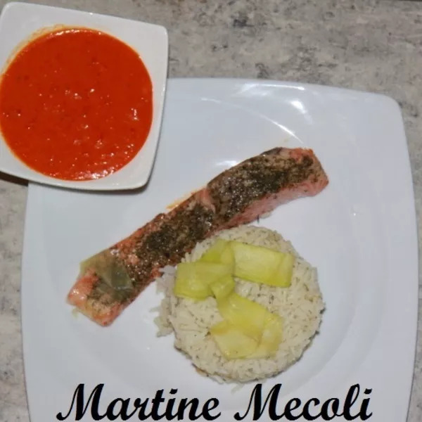 Pavés de saumon aux poivrons et riz thaïlandais pour grande tablée