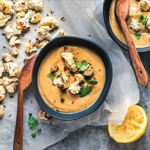 Crème de choux fleur et lentilles roses 